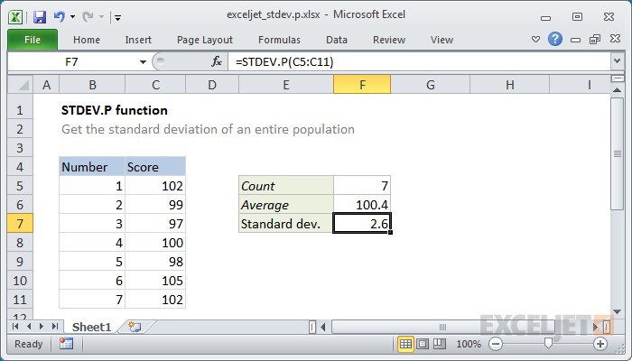 finding standard deviation in excel