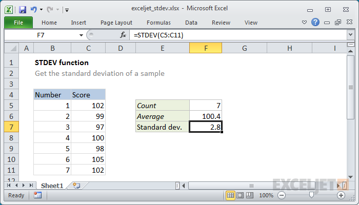 use a std dev function in excel for a mac