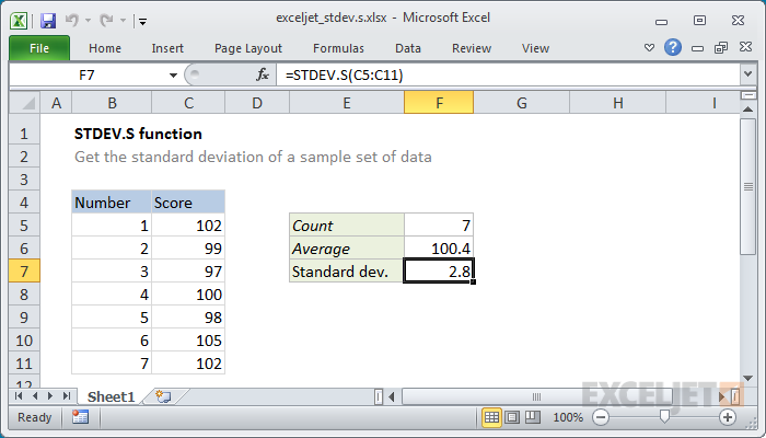 Excel STDEV.S function