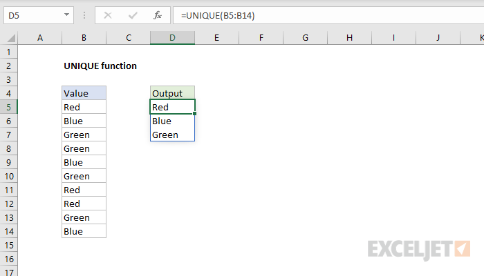 Excel UNIQUE function