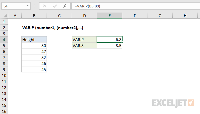 Excel VAR.P function