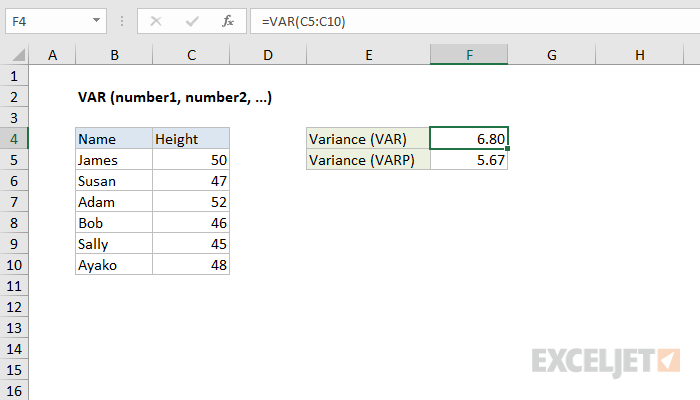 Excel VAR function | Exceljet