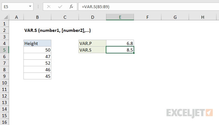 Excel VAR.S function