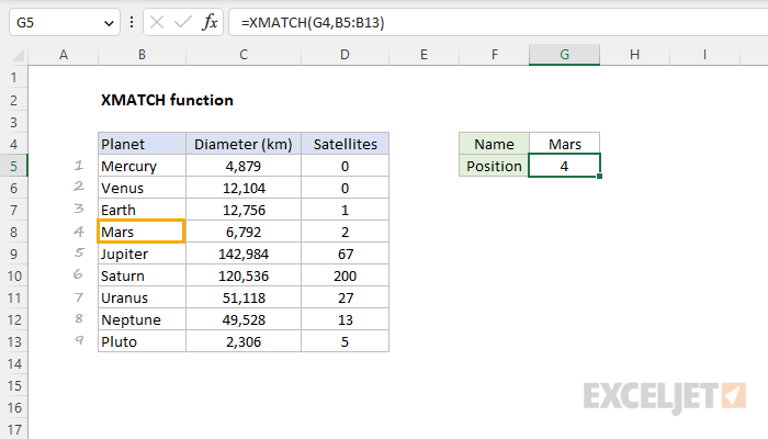 Excel XMATCH function