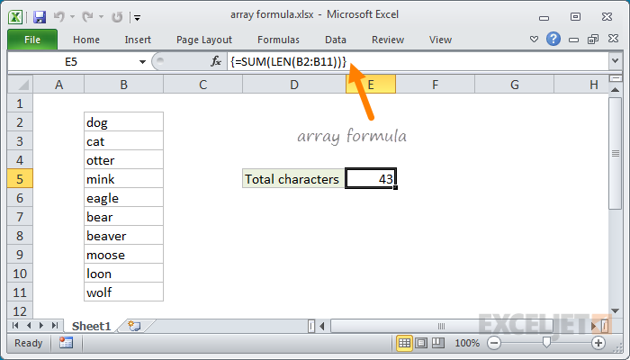 Example array formula in Excel