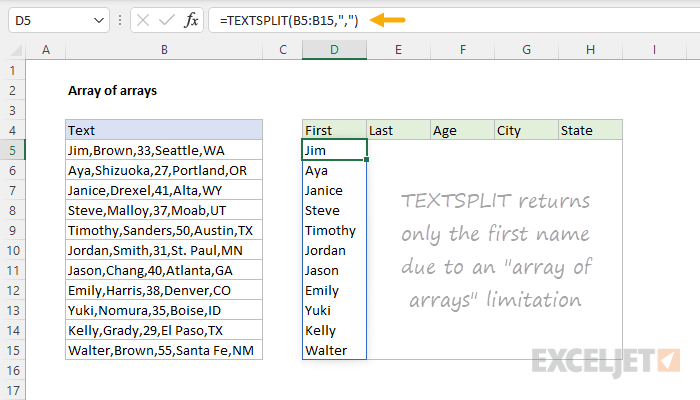 Example of array of arrays limitation in Excel formulas