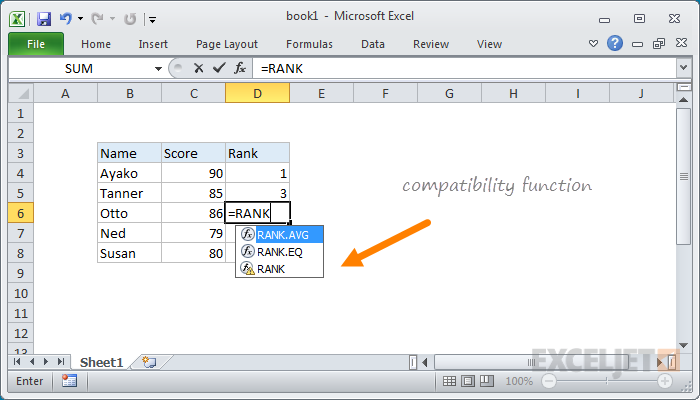 Example of Excel compatibility function