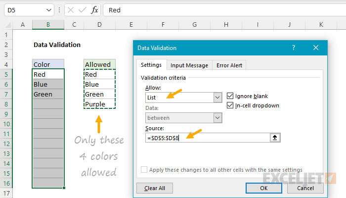 Data validation in Excel