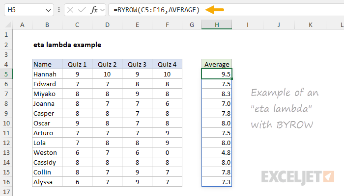 Example of an "eta lambda" with the BYROW function