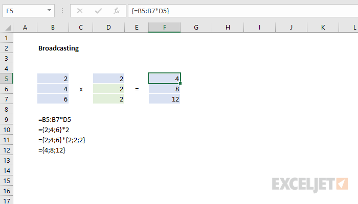 Excel formula broadcasting example
