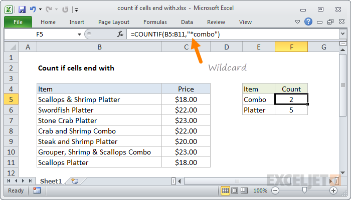 Example of wildcard in COUNTIF function