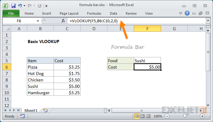 Example of Excel Formula Bar