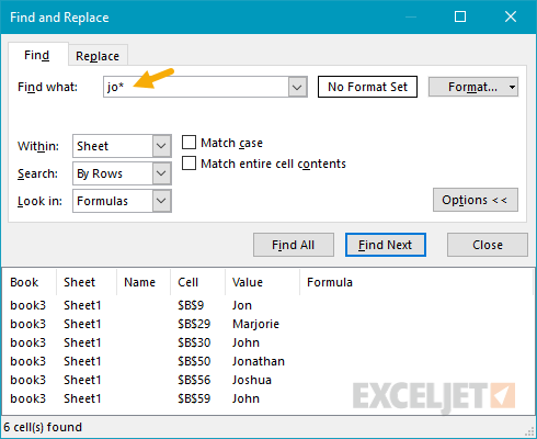 Wildcards in Excel's Find and Replace