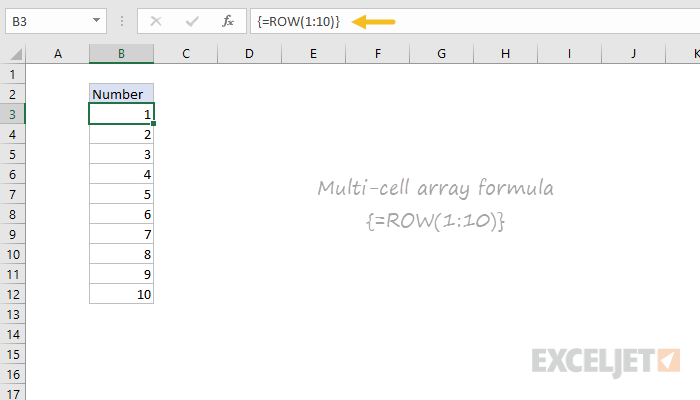 Example of multi-cell array formula