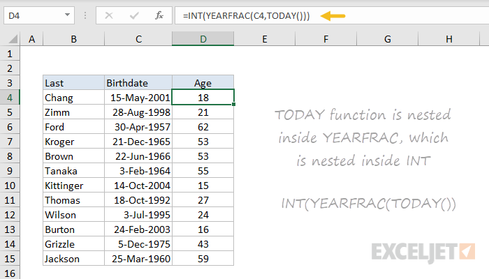 Example of nesting in an Excel formula
