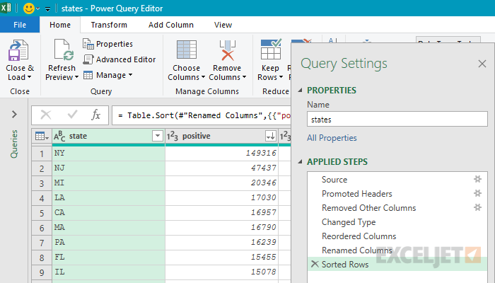 The Power Query interface