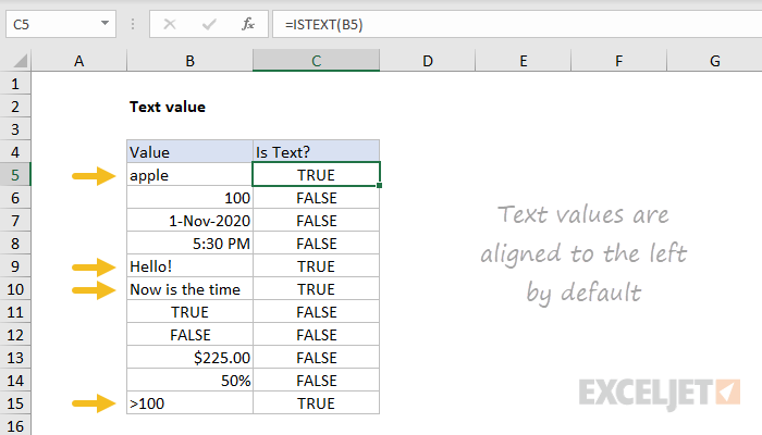 Text values in Excel