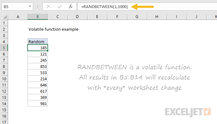 Example of volatile function in Excel