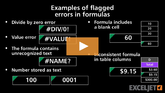 Examples of flagged errors in formulas