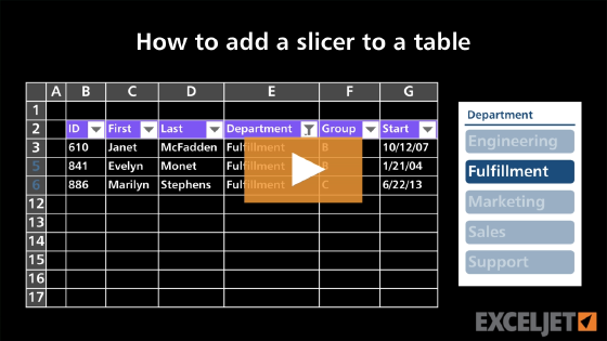 How to add a slicer to a table