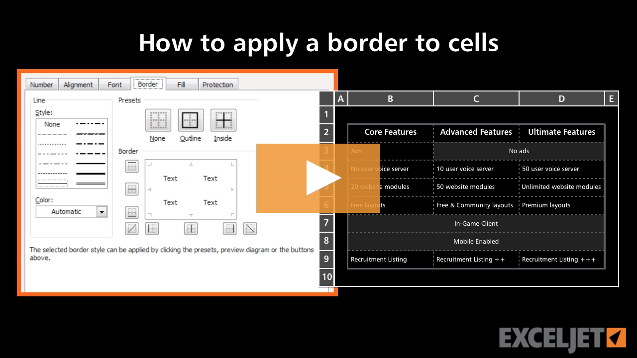 How to apply a border to cells in Excel (video) | Exceljet