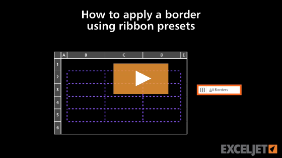 How to apply a border using ribbon presets in Excel
