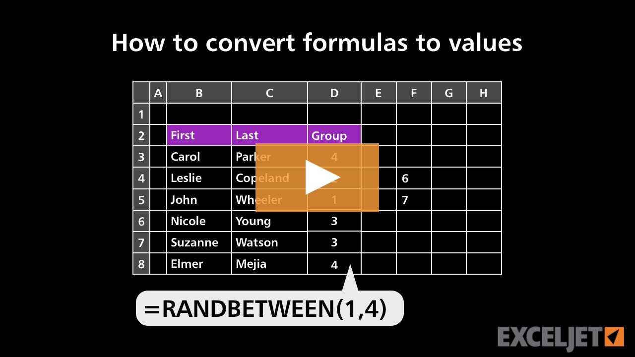 How to convert formulas to values (video) | Exceljet
