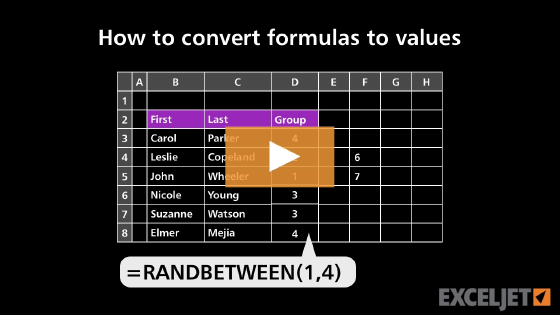 How to convert formulas to values