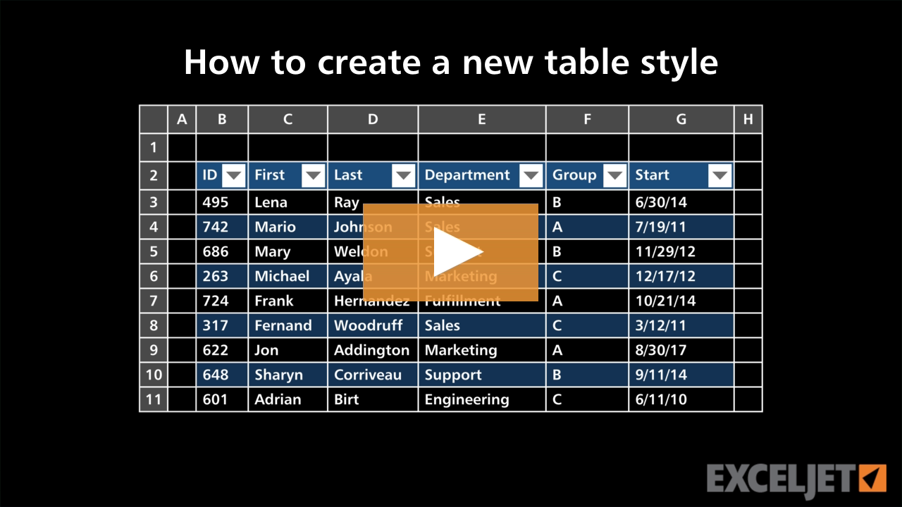 How to create a new table style (video) | Exceljet