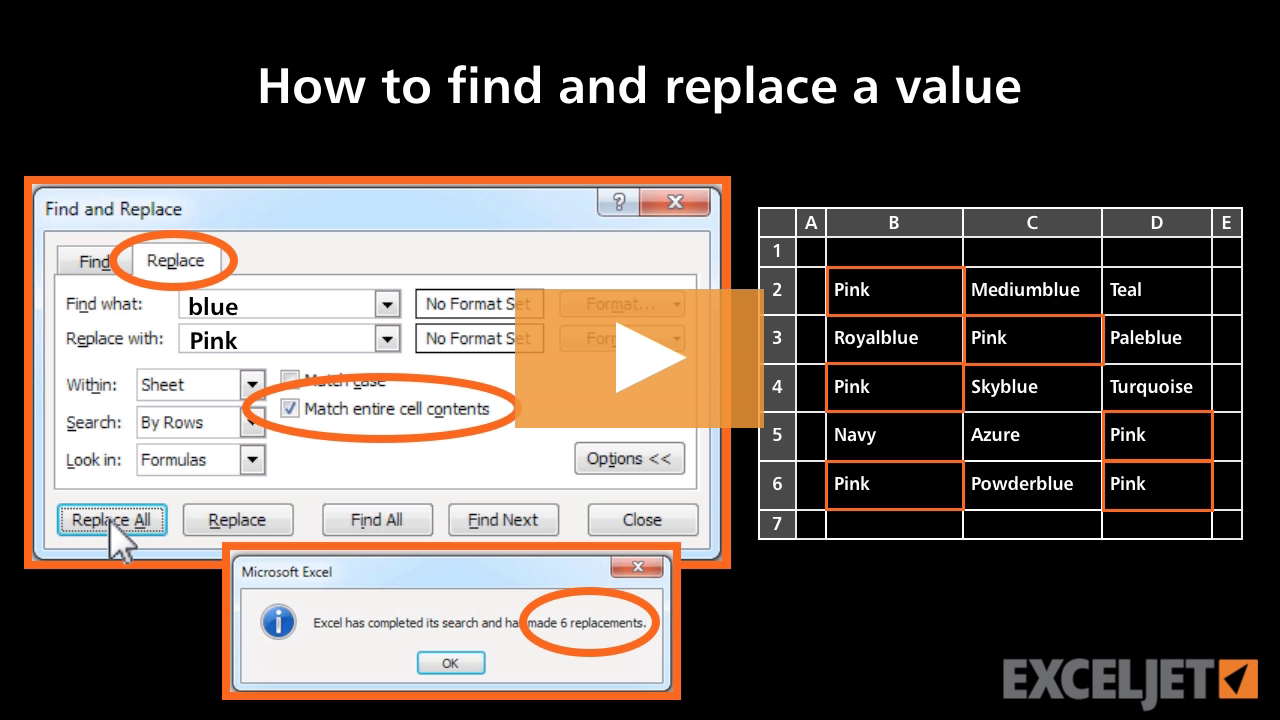 How to find and replace a value (video) | Exceljet