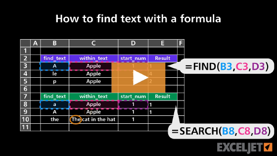 How to find text with a formula