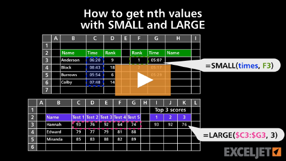 How to get nth values with SMALL and LARGE