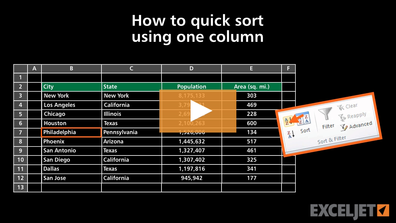 How to quick sort using one column in Excel (video) | Exceljet