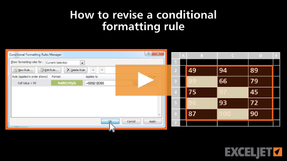 How to revise a conditional formatting rule