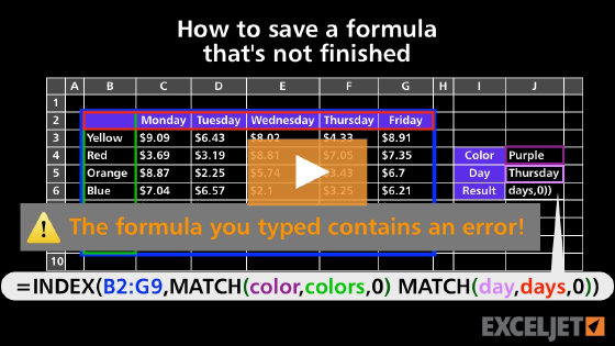 How to save a formula that's not finished