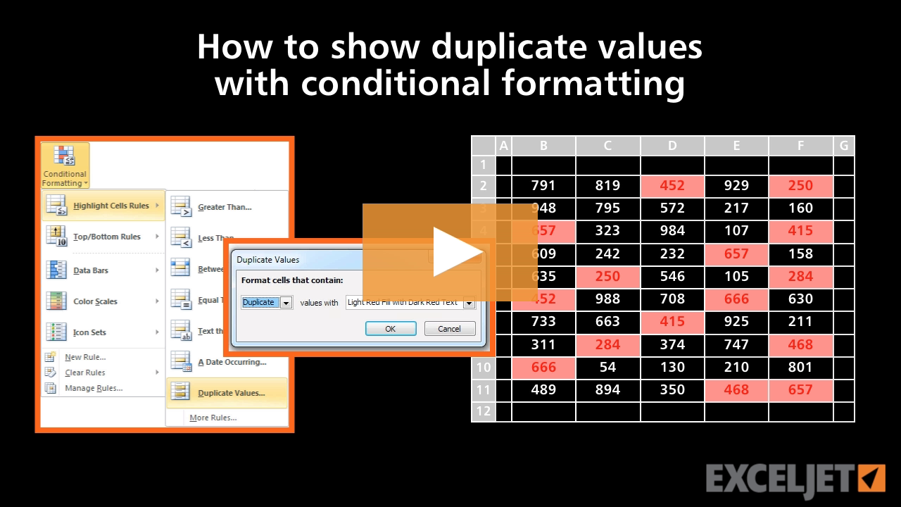 How to show duplicate values with conditional formatting (video) | Exceljet