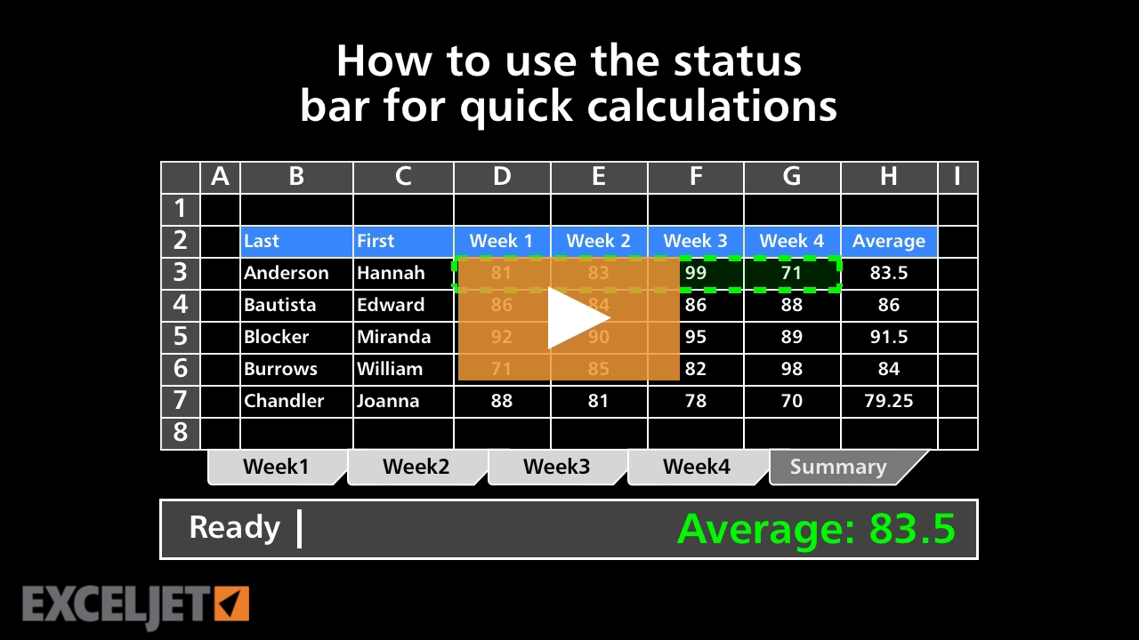 How to use the status bar for quick calculations (video) | Exceljet
