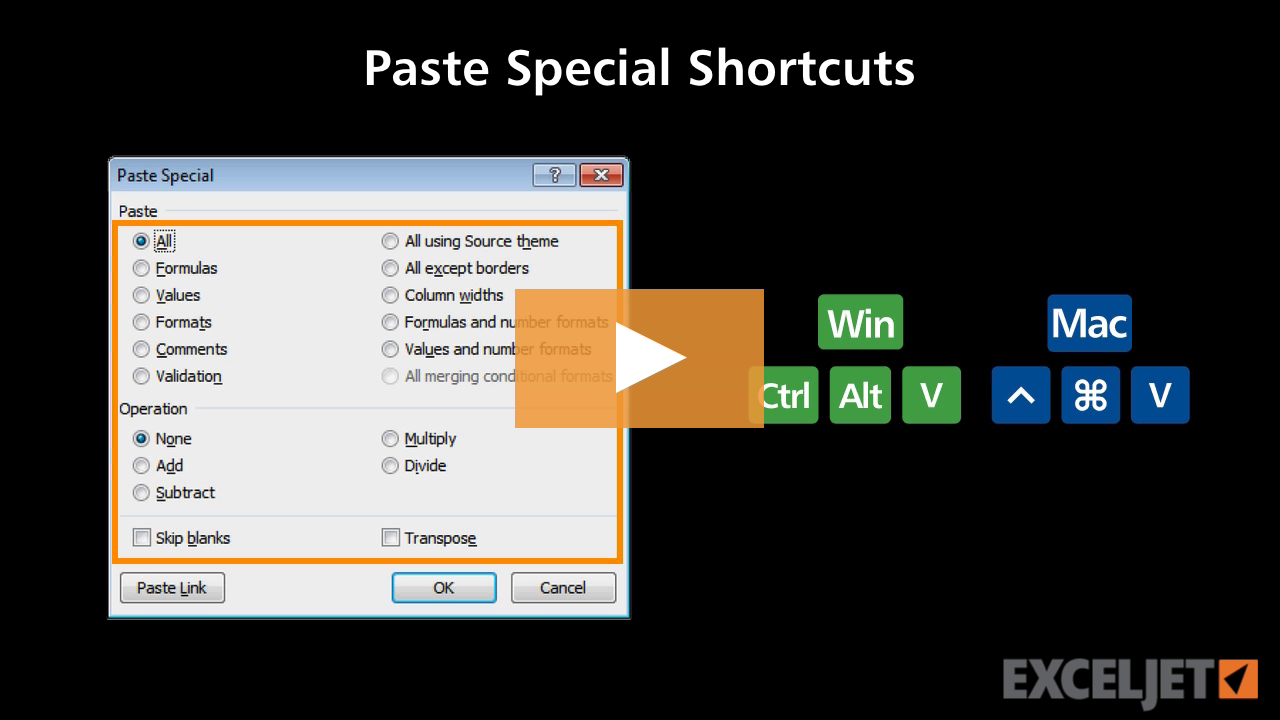 Video thumbnail for Shortcuts for paste special
